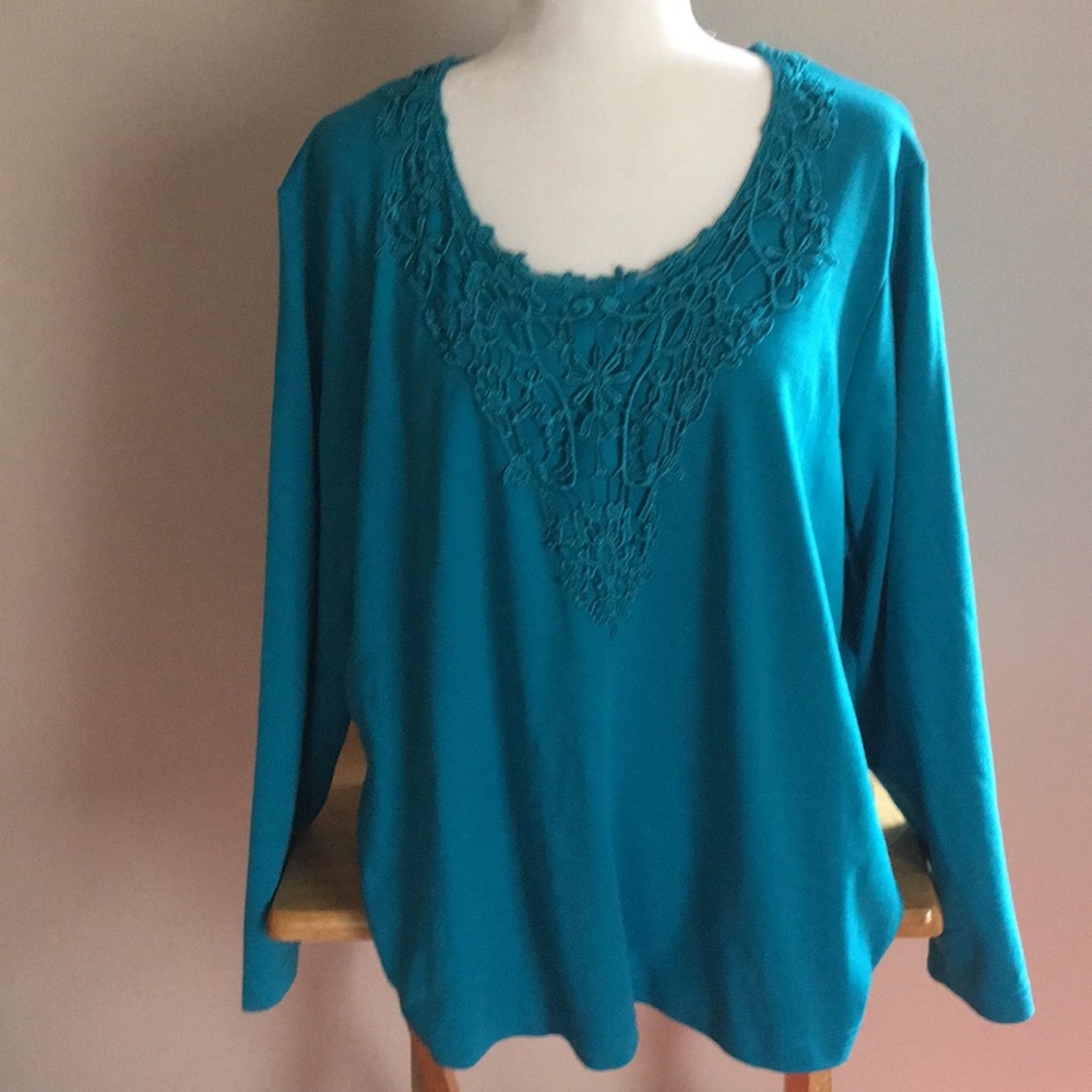 NWOT Pretty Blouse with embroidered neckline.